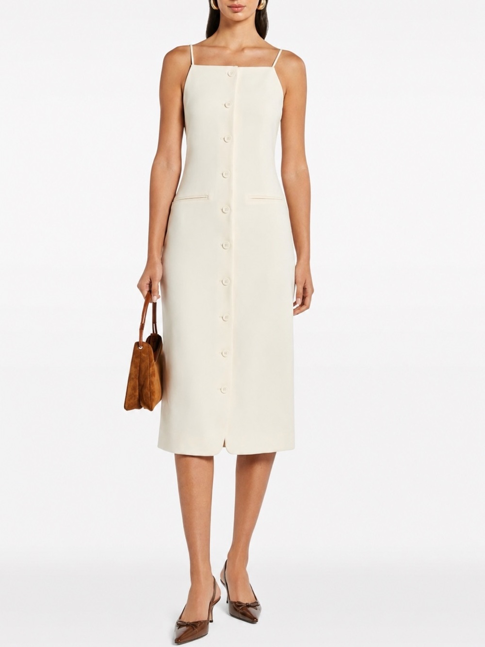 Staud Una Dress Ecru White Small Tailored Midi Professional Office Chic Timeless